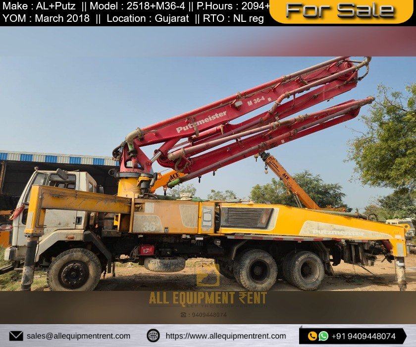 Used 36m Class Putzmeister Mobile Boom Pump 2018 Model on AL Chassis Available for Sale in Gujarat